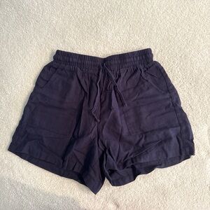 Nicole Miller Navy Blue Drawstring Linen Blend Shorts